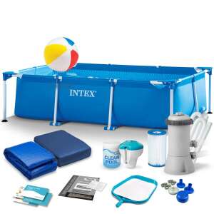 Intex 260x160x65cm Téglalap alakú keretes medence szett szűrőszivattyúval, takaróval és tartozékokkal - Intex