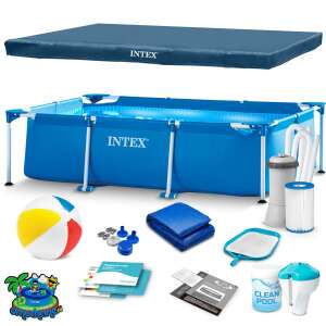 Intex 300x200x75cm Téglalap alakú fémvázas medence szett takaróval, szűrőszivattyúval és tartozékokkal - Intex