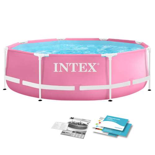 Piscină Intex cu cadru metalic, diametru 244cm, roz