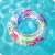 Bestway 91cm inflatable swim ring with colorful mandala design, two handles, floating in a pool