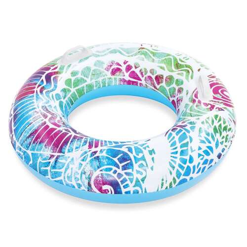 Bestway 91cm inflatable swim ring with colorful mandala design, two handles
