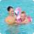 Child using Bestway flamingo glitter pool float