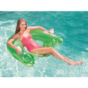 Woman relaxing in a Bestway inflatable pool lounge chair with drink holders - Beach Chair