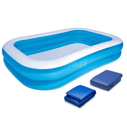 Bestway 54006 Inflatable Family Pool with cover and ground mat on white background