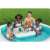 Family playing cards in Bestway Sippin' Summer inflatable pool with built-in table, turquoise and white