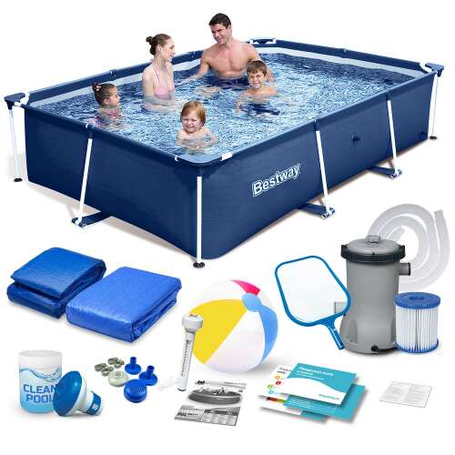 Bestway 259x170x61cm rectangular frame pool set with family and accessories