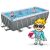 Cartoon image with Bestway Power Steel pool with family swimming