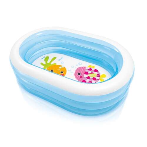 Intex 57482 aufblasbarer Pool, oval, 163 x 107 x 46 cm, blau und weiß, mit Fischdesign