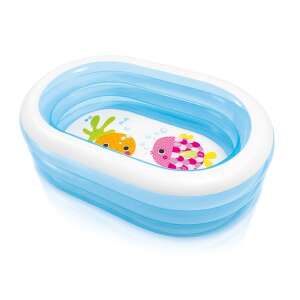 Intex 57482 inflatable pool, oval, 163 x 107 x 46 cm, blue and white, with fish design - Kiddie Pool & Splash Pad