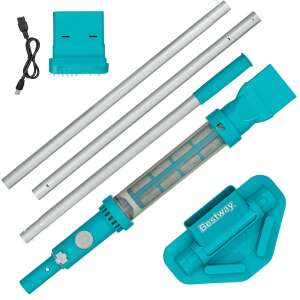 Bestway AquaSurge™ bezdrôtový vysávač do bazéna 58771 diely: teleskopická tyč, sacia hlava, filter, kefa, nabíjací kábel - Bazénové vysávače