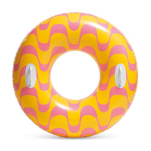 Intex 91cm inflatable swim ring with handles, yellow and pink wavy pattern