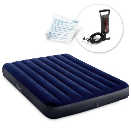 Intex double air mattress with piston pump, navy blue
