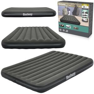 Collage der Bestway Doppel-Luftmatratze, aufblasbare Bettproduktdetails und Verpackung - Bestway