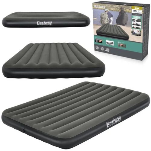 Колаж на надуваем двоен матрак Bestway, детайли за продукта на надуваемо легло и опаковка