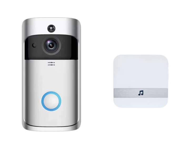 Cameră video AOVO Doorbell HD WiFi, conexiune wireless, senzor de mișcare, mod noapte, compatibil iOS și Android, senzor de sunet, cameră de supraveghere fără fir, sonerie, receptor inclus