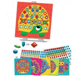 CreaLign Csillogó kövek mozaikkép készítő - Mesés állatok - turtle, peacock, owl, hedgehog, and butterfly mosaic art kit with colorful gems and stand - Crealign