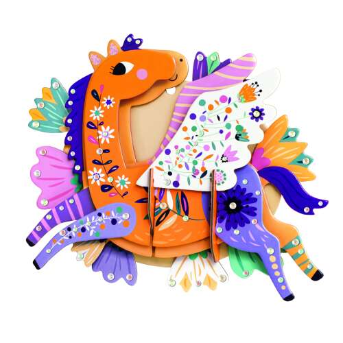 Avenir 3D Decoration Pegasus, zostavená 3D dekorácia na stenu, jednorožec s kvetmi a kamienkami