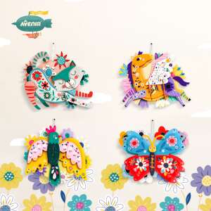 Avenir 3D Decoration DIY kit collage, showing butterfly, cat, and horse - Toy