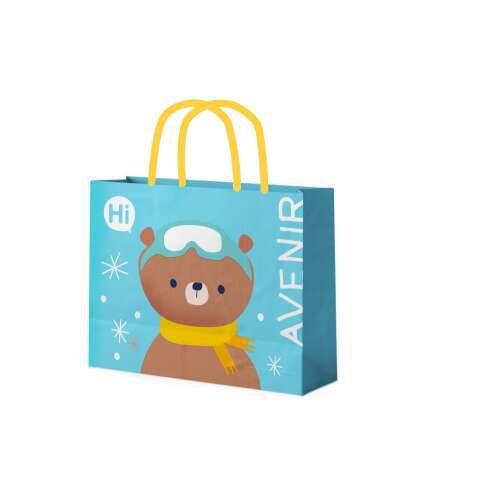 Avenir ajándéktáska egy aranyos szemüveges és sállal ellátott mackóval, tökéletes kis ajándékokhoz