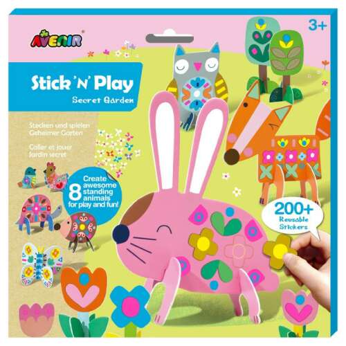 Avenir Stick 'n' Play Secret Garden 3D animal sticker activity set, featuring a rabbit, fox, owl, and other animals