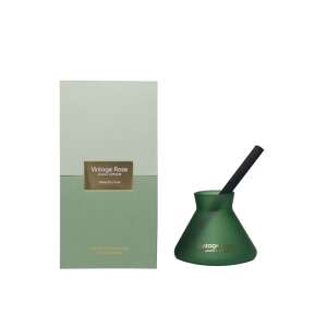 Vintage Rose illatosító, 260ml, zöld üveg palack fekete nád pálcikákkal, otthoni illat, otthoni dekoráció - SELOWEI