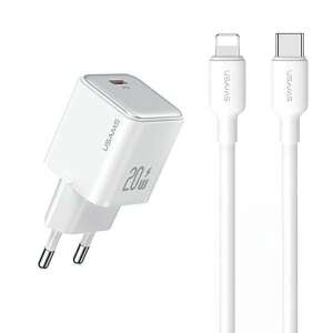 USAMS 20W USB-C PD Schnellladegerät mit USB-C auf Lightning Kabel, weiß - Lightning-Kabel