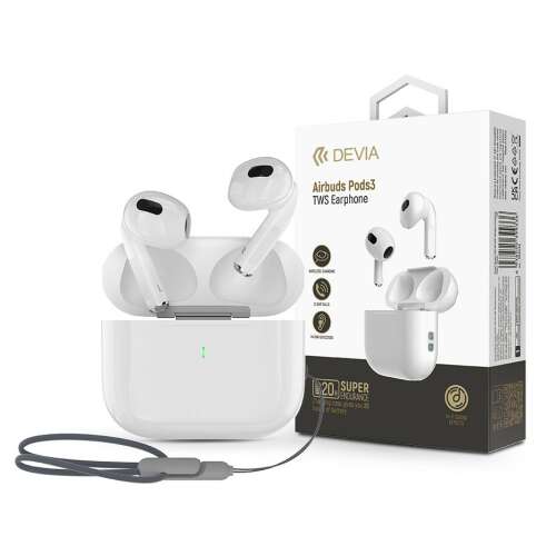 Devia Airbuds Pods3 TWS Earphone, white wireless earbuds with charging case