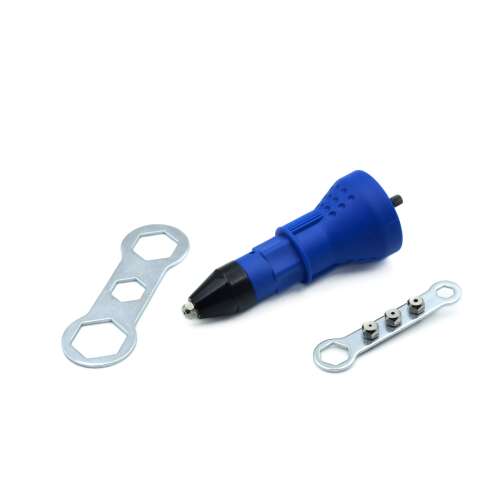 GEKO G01346 Szegecselő adapter 4 cserélhető bittel 2,4 mm, 3,2 mm, 4 mm és 4,8 mm szegecsekhez - Fúrók és csavarozó kiegészítő