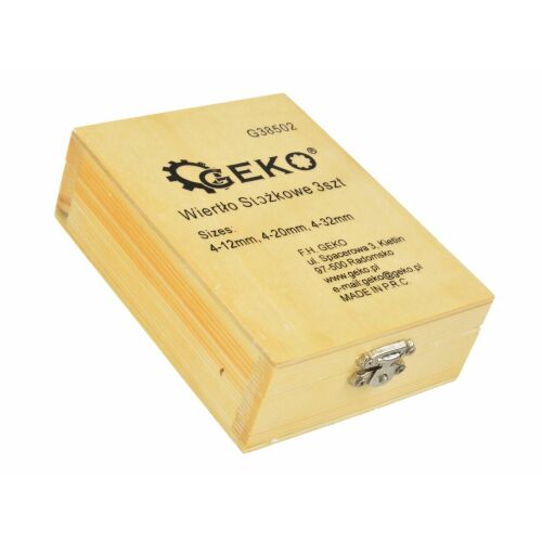 Geko G38502 Three-Step Drill Bit Set, 4-12, 4-20, 4-32 mm, HSS, Titanium Coated 131333454