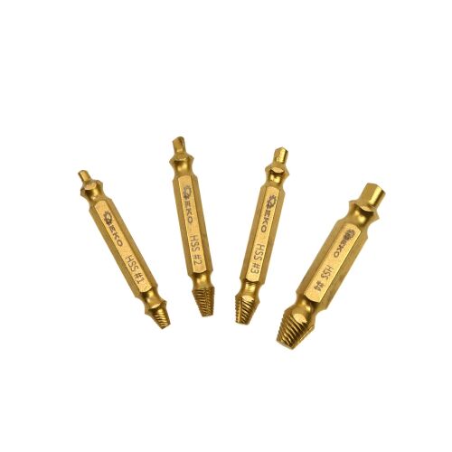 Geko G38590 4-piece screw extractor set with double-ended bits for broken screws