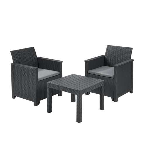 Záhradný set nábytku Emma Balcony pre 2 osoby so stolom Chicago, čierny, s vankúšmi