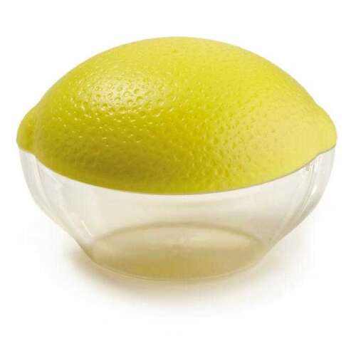 Snips Lemon Saver, clear plastic lemon shaped container with yellow lid, for storing cut lemon