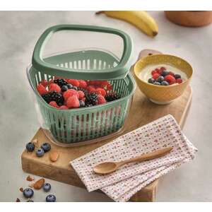 Snips 1,5 litrová zelená plastová nádoba na uskladnenie potravín s vyberateľným košíkom, ideálna na uskladnenie a umývanie ovocia a zeleniny - Kuchynské úložné nádoby