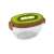 Snips kiwi fruit storage container, clear plastic, brown lid with kiwi print, oval shape