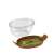 Snips kiwi fruit storage container, clear plastic, brown lid with kiwi print, oval shape, with spoon and knife