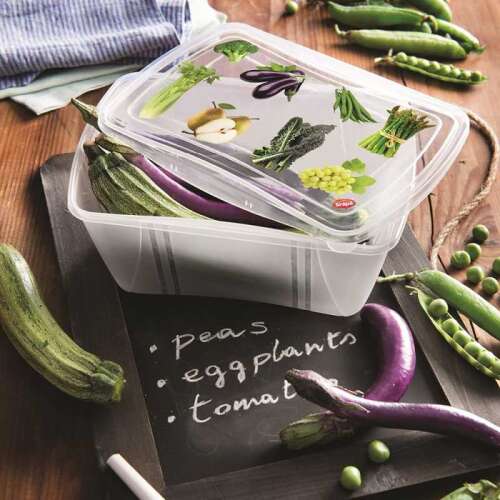 Snips 055021 2-liter food storage container, set of 2, for vegetables, clear plastic, with lid, BPA free, microwave safe, dishwasher safe, freezer safe