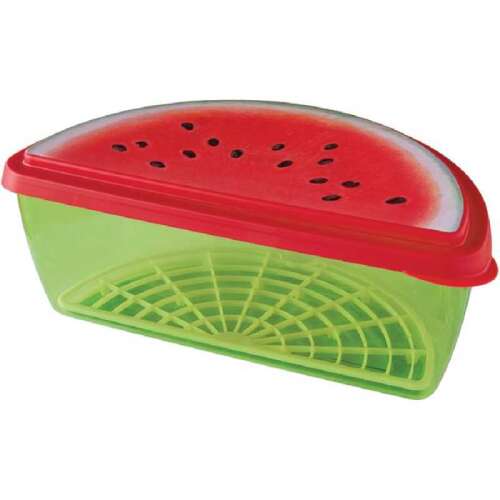 Posuda za čuvanje lubenice Snips, 3 litre, crveni poklopac, zelena posuda, dizajn lubenice, s rešetkom