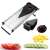 Westmark 11302260 mandoline slicer with 5 interchangeable blades, black and silver, on white background, with sliced vegetables