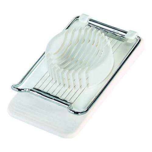 Westmark Traditionell egg slicer, stainless steel wires, white plastic base, for slicing hard-boiled eggs