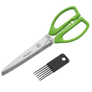 Westmark 1175 herb scissors with cleaning brush, green handles, stainless steel blades, 5 blades, for chopping herbs, cleaning brush included - Kitchen scissor
