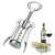 Westmark 6020 lever corkscrew, chrome, axial threaded, with wine bottle, glass of wine, bread, and grapes