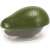 Snips avocado keeper container, green plastic avocado shaped container with clear lid, showing the container closed, with a half avocado inside
