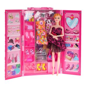 Baba Gardrób Szett - Open doll wardrobe with doll, clothes and accessories - Ramiz