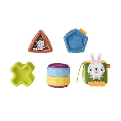 Fisher-Price mókaformák, 5 darabos készlet, színes, puha, texturált, baba játékok, formaválogató, fejlesztő játékok