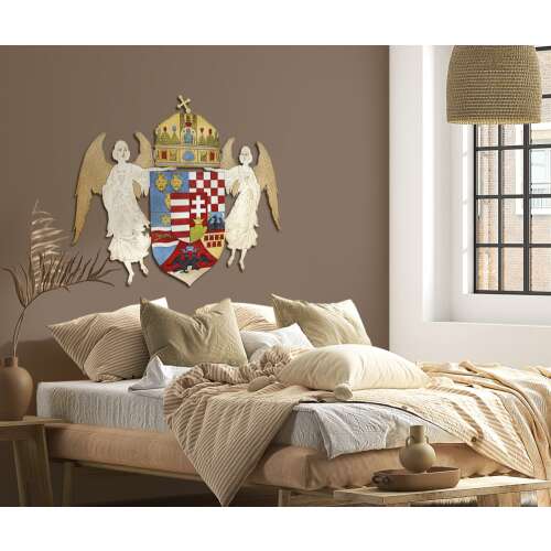 A Magyar Szent Korona országainak középcímere, fából készült 3D dekorcímer 70x56 cm