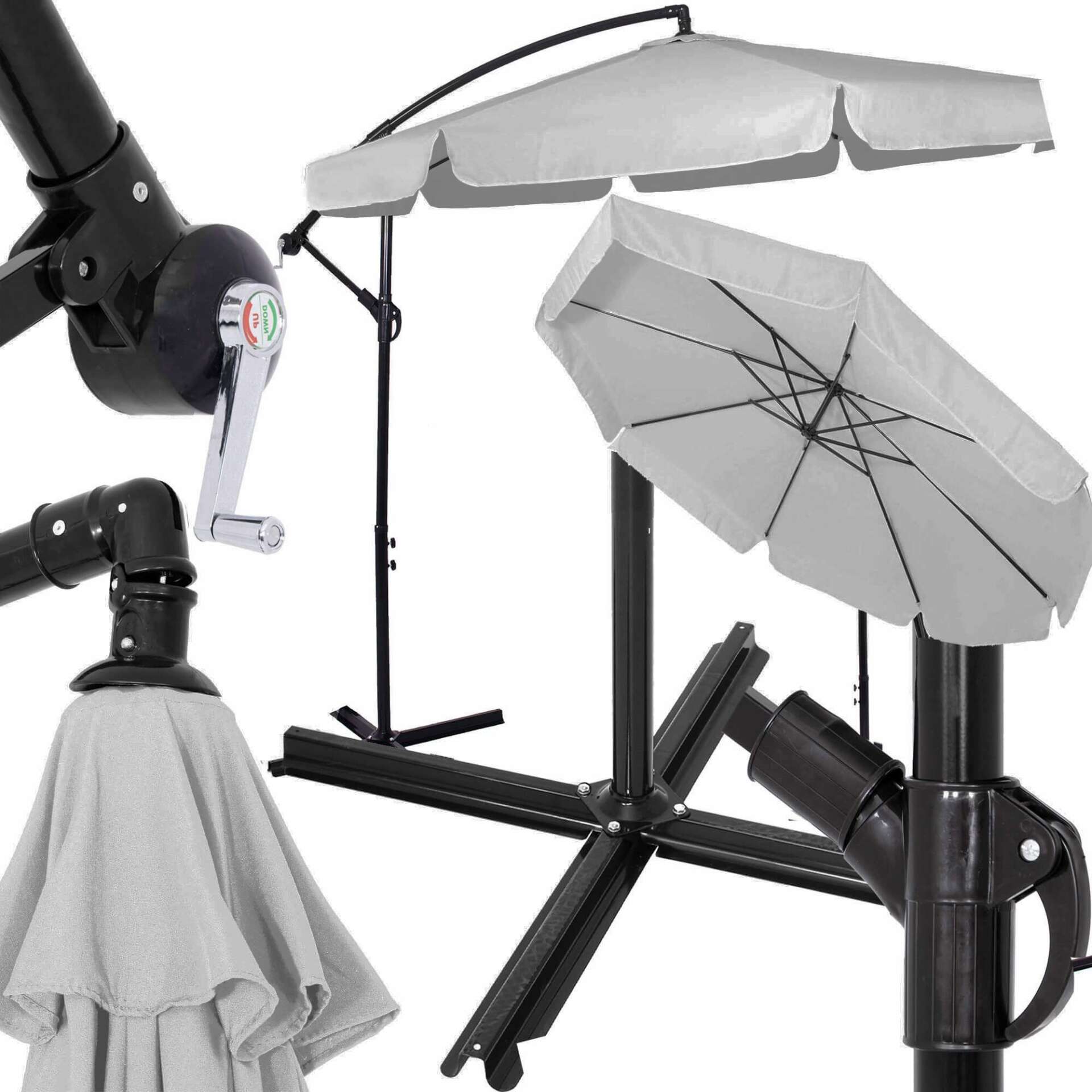 Springos dönthető kerti Napernyő acél vázzal és hajtókarral 3m - Szürke