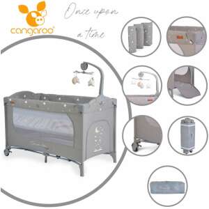 Cangaroo Once upon a time 2 multifunkciós utazóágy, szürke, csillagos mintával, a hordozó táska, a matrac és a mobil is látható - Utazóágy és Kiegészítői