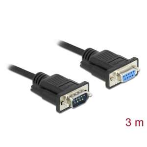 Delock 3 meter RS-232 serial cable with male and female D-Sub9 connectors - Data Cable