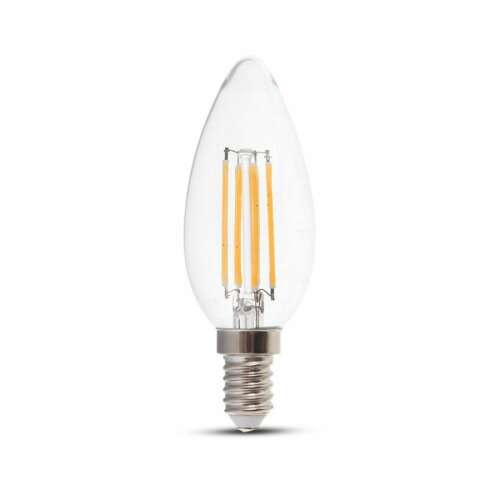 V-TAC LED Filament gyertya izzó, E14, 6W, 4000K, Átlátszó