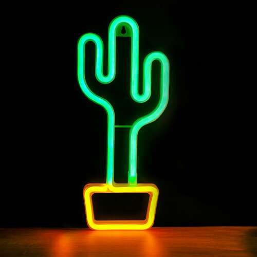 Neon Led dekorációs lámpa kaktusz narancs zöld